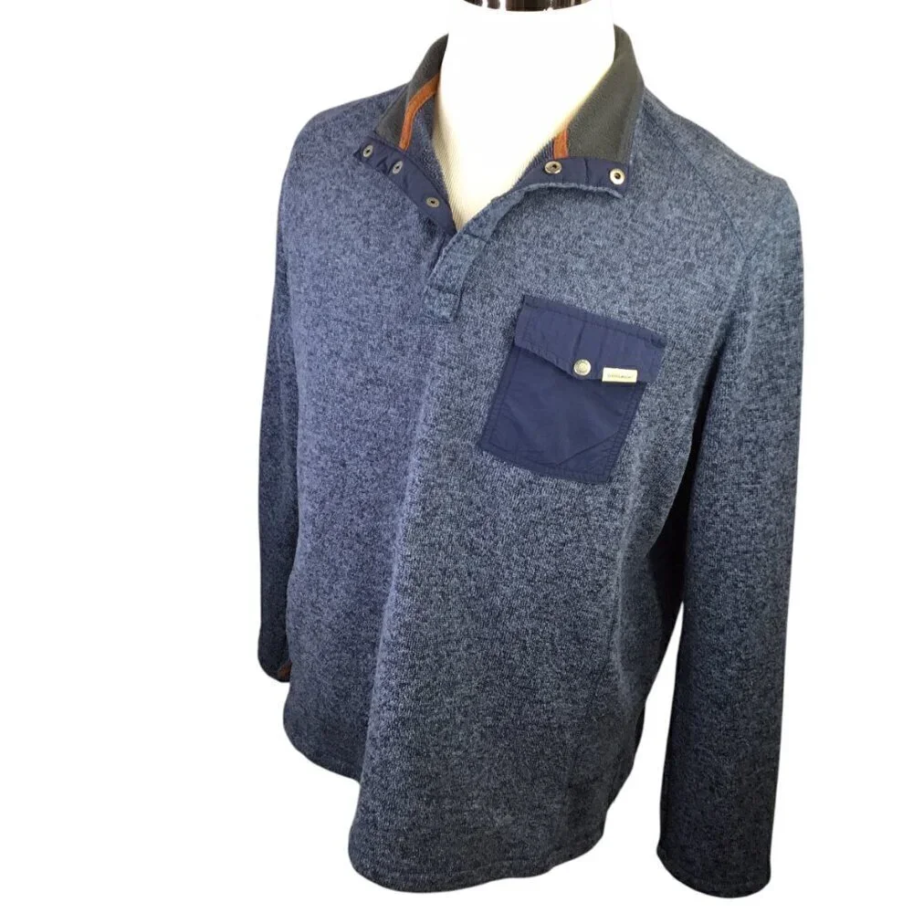 Woolrich 1/4 Snap Sweater Blue Men's Large Pullover Fleece Line Knit Pocket Mock